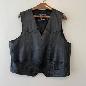 Silver Bike Black Leather Snap Front Vest Mens 4XL